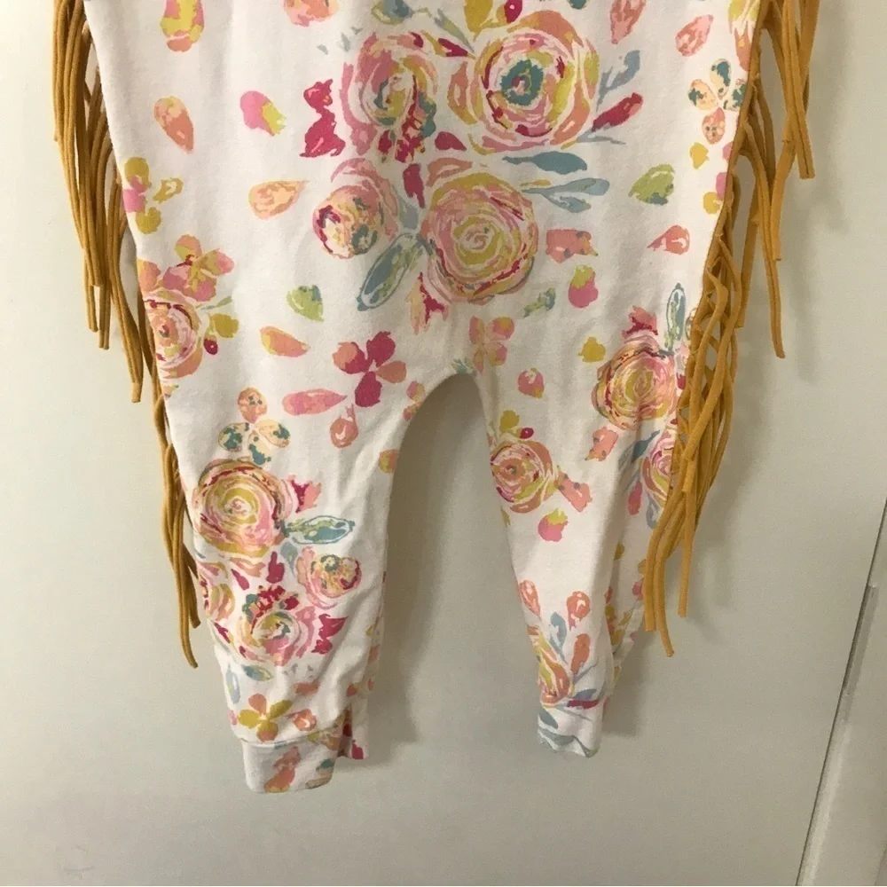 3/$15 My Wild arrow co kids boho floral fringe jumpsuit size 9-12 months